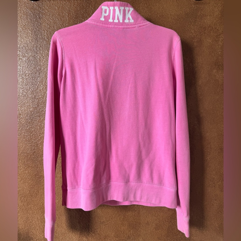 Victoria's Secret Hot Pink Quarter Zip Dog Logo Sweatshirt Size Small - Picture 2 of 8
